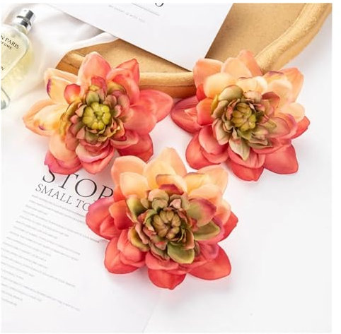 Künstlich Seerose 10 Stück 10 cm künstliche Blumen for Sammelalbum, gefälschte Dahlie, Heimdekoration, Hochzeit, Weihnachtskranz, Zubehör, DIY-Süßigkeitsschachtel, Seidenlotus (Color : Color 1, Size