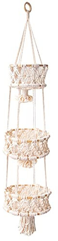 Frutero Frutero Colgante Cesta de Frutas Cesta Cuerda Macramé Colgante de Pared Colgador de Frutas Cestas Colgantes Hecho a Mano Hogar Jardín Balcón Decoración Cesta de Frutas para Cocina Mostrador So