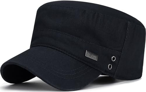 YeeHeen Cadet Hat Flat Top Hats Army Military Caps for Men Women Black