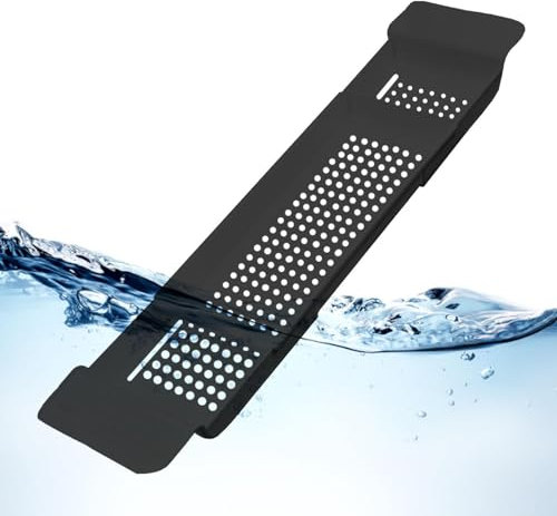 Generic 1 55-78cm Plas-tic Bath Tray, Adjustable Bath Tub Organizer, Over The Tub Storage Tray, Bathtub Tray, White/Black Bath Caddy Bath Rack For Wine, Cup, Soap Dish