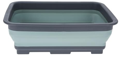 REDCLIFFS Cuenco de plástico plegable rectangular de 37 x 27 x 12 cm, 8 L, plegable para camping, ahorra espacio, color gris y verde