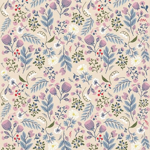 ICYEHAO Carta da Parati Floreale Rosa, 44 x 300 cm Carta da Parati Beige e Blu Fiori Foglie Verdi Botanica Boho Pellicola Adesiva per Mobili,Camera da Letto,Soggiorno,Bagno,Cucina