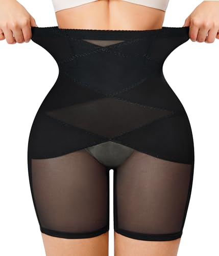 Bingrong Women High Waisted Tummy Control Knickers Body Shaper Comfort Breathable Butt Lifter Slimming Pants Shapewear Shorts (L, Black)