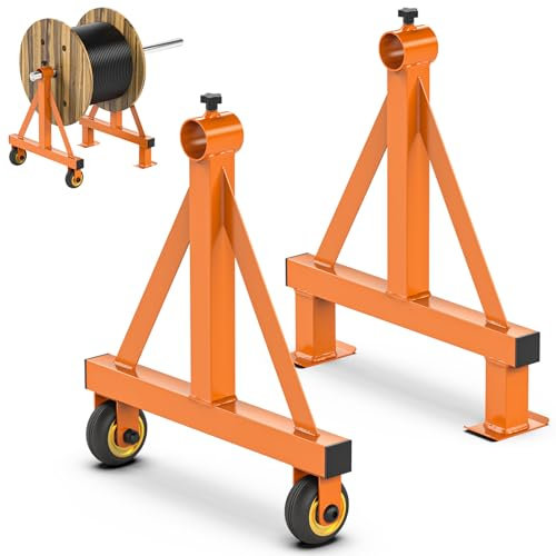 Portable Wire Spool Rack Cable Caddy - Steel Dispenser Holder With Wheels for up to 28 Diameter Spools, 220 Lbs Capacity (Orange)