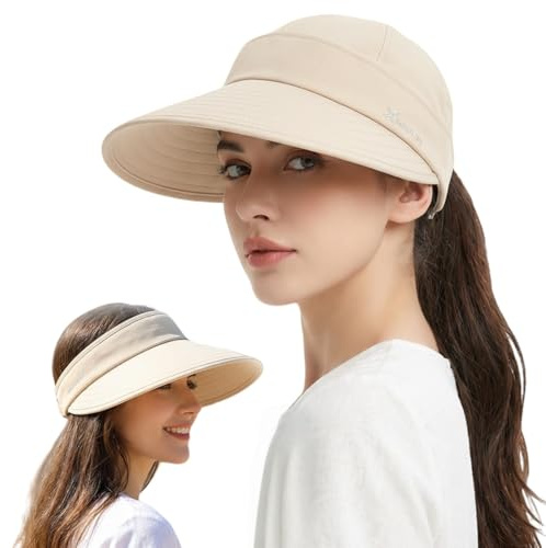 HIQIU Sonnenhut Basecap Damen Visor Cap - Top Abnehmbarer mit Reißverschluss - Verstellbarer UV-Schutz Schirmmütze Damen Sommer Hut für Outdoor Golf und Strand