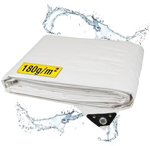horizont Abdeckplane wasserdicht 10x15m, 180g/m², weiß | reißfeste Ösen, für Sandkasten und Pool, Gewebeplane für Auto, Motorrad, Fahrrad