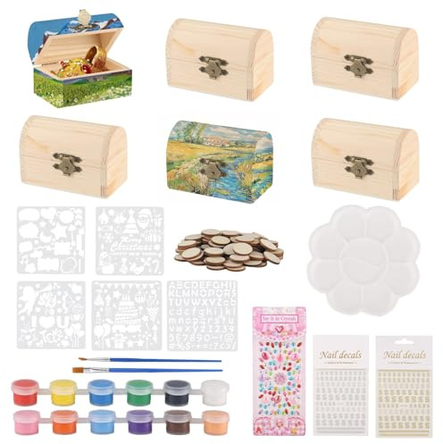 6 Stück Mini Schatztruhe Kindergeburtstag, Holz Schatzkiste kindergeburtstag Basteln, Holzkiste mit Deckel Bastel, Kleine Holzkästchen für Bemalen Basteln Piratenparty Geburtstags (9x5.3x6cm)