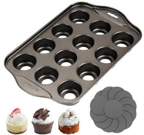 Moldes para magdalenas, 12 tazas para hornear, mini molde para tartas de queso con base extraíble, molde antiadherente para cupcakes, moldes para magdalenas dulces, moldes para gelatina, molde para