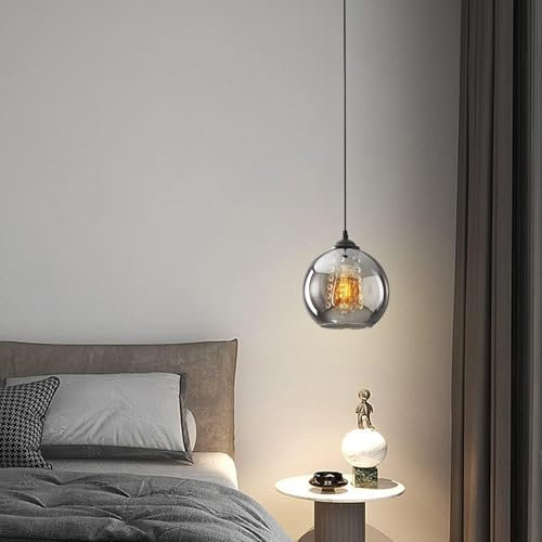 H.W.S Glas Pendelleuchte Kristall Pendellampe Modern Kugel Kronleuchter Design Kreative Hängeleuchte Höhenverstellbar Innen Dekoration Hängelampe Wohnzimmer Leuchte (Smoky gray, 1 flammend)