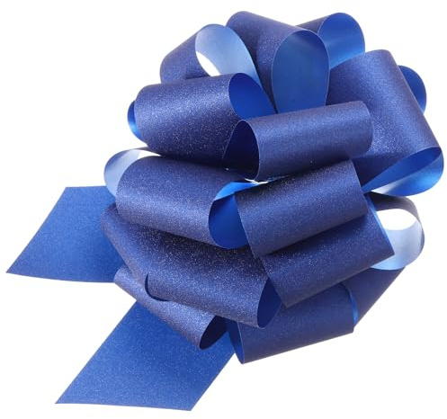 QUARKZMAN 5Pz 5 Pollici Grande Fiocco Tirante Glitterato Regalo Grandi Fiocchi Tiranti Nastro Blu Scuro per Cesti Nuziali Regali Festa di Natale