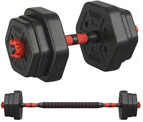 SONGMICS Dumbbell Set, 10 kg Weights with Connecting Bar, Hexagon, Adjustable Weight Plates, for Men Women Workout, Fitness Training, Weight Lifting, Home Gym, Ink Black SYL100B01