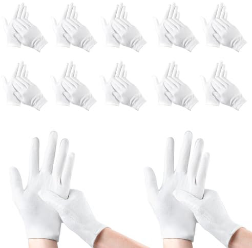 24 Pcs White Cotton Gloves – Premium Soft Stretchable Gloves for Jewelry Handling, Weddings, Serving & Moisturizing – One Size Fits Most, Ideal for Sensitive Hands & Formal Events