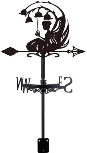 SUPERDANT Veleta de metal con diseño de hadas y flores, lirio del valle, veletas decorativas de dirección del viento para casa de campo, jardín, césped, techo, jardín