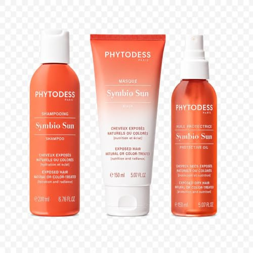 Routine SYMBIO SUN Cheveux Exposés au Soleil, Naturels ou Colorés - Shampooing 200ml + Masque 150ml + Huile Protectrice 150ml - Hydratation et éclat