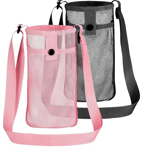 JOOTUEPO Sac de Bouteille d'eau en Filet,2 PCS Porte Gourde, Étui de Transport pour Gourde, Bandoulière réglable/légère, pour Sport/Camping/randonnée/Gym/Cyclisme/Voyages et Campus