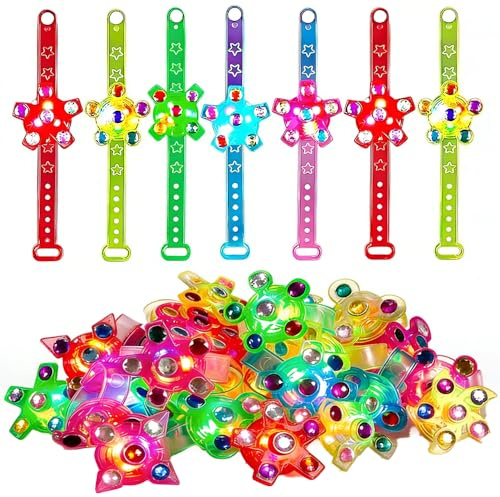 Afenau Pulseras luminosas para niños, 30 piezas de luces intermitentes para niños, brazalete de luz giratoria, pulseras LED ajustables para cumpleaños, Navidad, raves, Halloween