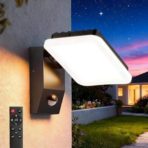 papasbox 32W Außenwandleuchte mit Bewegungsmelder Fernbedienung Aluminium mit LED Panel | Wandleuchte IP65 Wasserdicht 3000K Warmweiß Wandlampe Aussenleuchte für Aussen Innen Garten Hauswand Terrasse