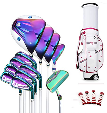WTLONBF Mazze da Golf Complete per Donne, Set di Mazze da Golf, Set di Allenamento per Imparare a Giocare a Golf, Asta in Carbonio, 12 Mazze, con Custodia per Stecche