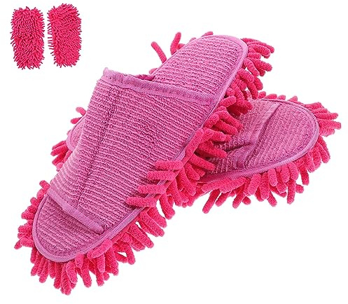 Hemobllo Pantoufles Vadrouille Ouvertes à Orteils Nettoyage Confortables et Durables Mop Slippers Silencieux pour Unique Rose Rouge