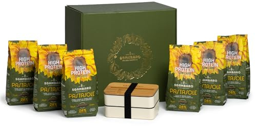 SGAMBARO Special Box Pasta Pastasole - Pasta Corta con Semola di Grano Duro 100% Italiano e Farina di Semi di Girasole - Idea Regalo - Gift Box - High Protein Low Carb - con Portapranzo