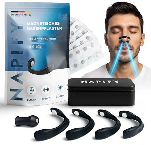 Napify Nasenpflaster Magnet (32 Tage) – Nasenpflaster Magnetisch gegen Schnarchen – Starker Kleber aus Deutschland – für freies Atmen, Sport-Performance & mehr Fokus Anti Schnarch Schnarchstopper