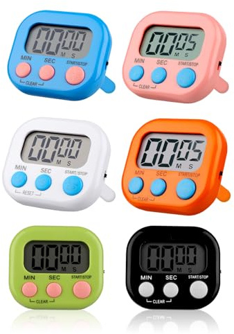 6PCS Kitchen Timer for Cooking, Countdown Timer with Magnetic Back | Stop Clock Timer with Fold-Out Stand and Lcd Display, Stopwatch Timer for Classroom Gym Study for Kids Children Office