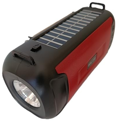BIDELLU Enceinte Bluetooth Portable Solaire 5 en 1 – Radio FM, Lecteur MP3, Lampe Torche LED – Recharge USB & Solaire – Petite Enceinte Camping Voyage Jardin (Rouge)