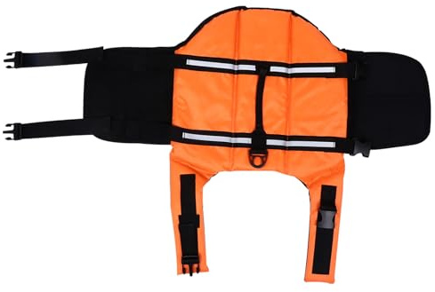 VILLCASE Reflektierende Hunde Schwimmweste aus Strapazierfähigem Material mit Griff Orangem für Wassersport Bootfahren und Welpen