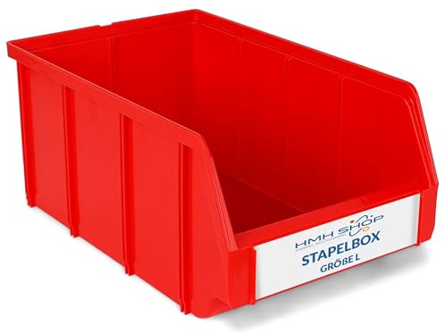 HMH 4x Stapelboxen Größe L Werkstatt Garage Keller Sichtlagerboxen 335x209x152mm Lagerboxen ROT Sichtlagerkästen Kleinteile Aufbewahrung