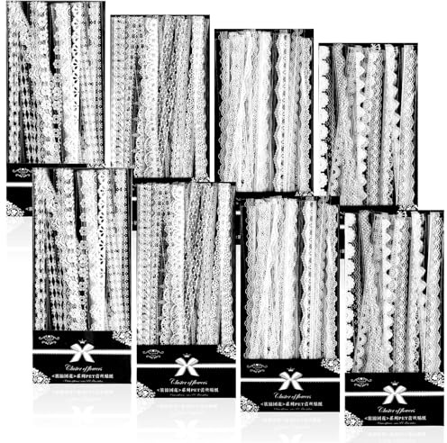 Dimeho 240 stycken vintage vit spetskant spets klistermärken set vintage scrapbook PET-band dekorationsklistermärken för dagböcker bildram pyssel presentband kraftpapper jul bröllop