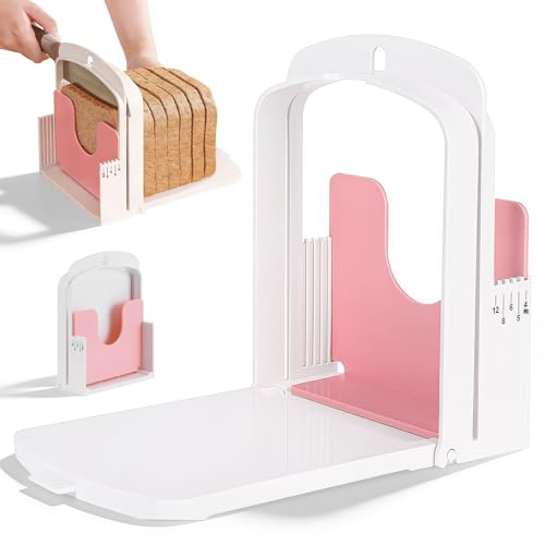 Bread Slicer Adjustable Thickness Cutter for Bread, Roasts & Sandwiches | Foldable Bread Slicing Guide Cutter with 5 Adjustable Thicknesses, Food-Grade ABS for Even Toast Slices