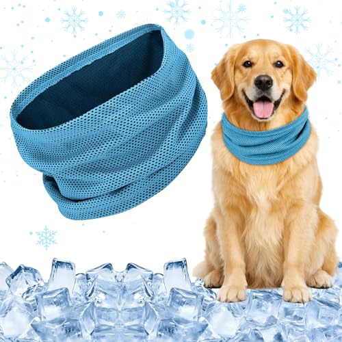 Kühlhalsband für Hunde, Kühlendes Hundehalstuch, Kühlendes Hundehalsband Kühlend, Atmungsaktiv Bandana Hunde Halstücher Kühlend, Kühltuch Hund Halstuch Kühlen (1, Blau, L)