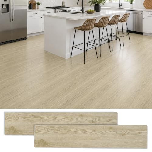Klick Vinylboden Rigid SPC Designboden, 18 Stück/1.38m² Bodenbelag Klick mit Holzoptik, Wasserfest Bodenfliesen Klicks für Küche Wohnzimmer Hartvinylboden, 4.0mm, 12.6 cm x 61 cm (Hellholz)