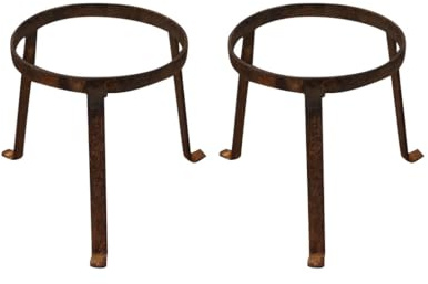 Biscottini Set 2 Basi Portavaso Rotondo in Ferro battuto 21x21 cm - Portavasi da Esterno ed Interno a Tre Piedi - Supporto per Vasi e Piante Stile Rustico - Piedistallo per Piante Vintage