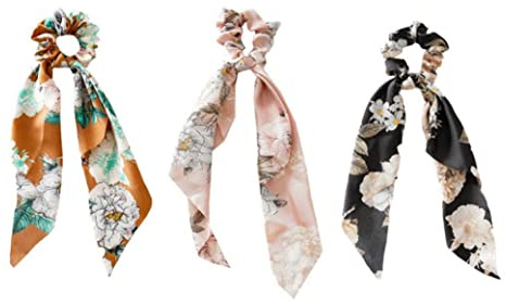Coleteros para bufanda de larga, conjunto de coleteros para bufanda para el pelo, con lazo floral, soporte para de caballo, bandas para el cabello con colas largas, 3 uds.