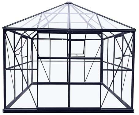 Green Protect Serre de Jardin Carrée en Aluminium Noir 282x286 cm 375 kg Verre Trempé 4 mm avec Double Porte Coulissante