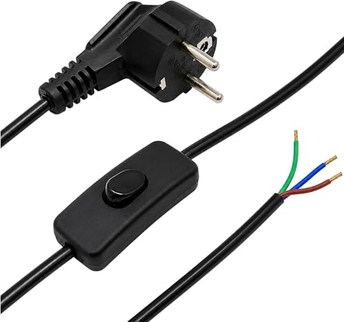 1,5m Stromkabel mit Schalter schwarz 3x0,75 mm² Schutzkontaktstecker Anschlusskabel Schuko Zuleitung Premium
