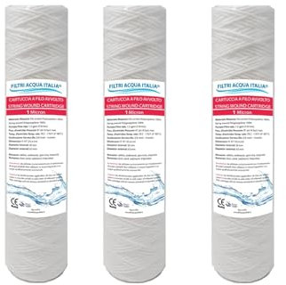 CARTUCCIA FILTRO FILO AVVOLTO 10 POLLICI MICRON 1 POLIPROPILENE SEDIMENTI SET 3 PEZZI