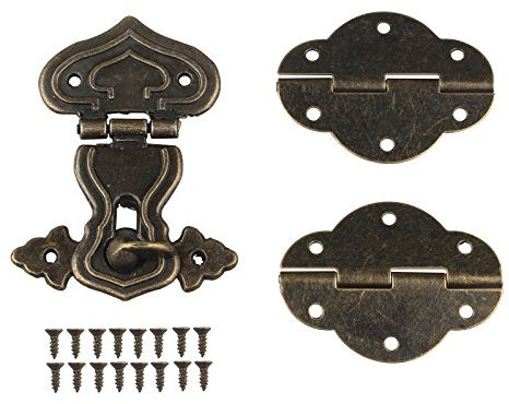 HALJIA Serratura a chiavistello color bronzo e cerniere con 2 viti, design retrò, antico, per decorazione mobili, armadio, scatola portagioielli