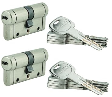 THIRARD Lot de 2 Cylindres Trafic 12, 30x30 mm, Nickel, 10 Clés | Serrure de porte, profil européen, protection anti-perçage, anti-arrachement, anti-casse, finition nickelée, 30x30 mm