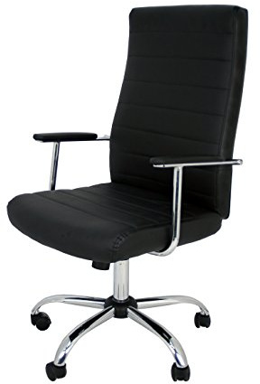 La Silla Española - Silla de Oficina o Estudio Estilo Director con reposabrazos, Respaldo tapizado y Base cromada con Ruedas deslizantes, Color Negro, Modelo Patones, 50x47x116 cm