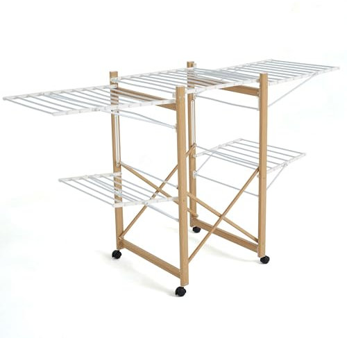 Séchoir à linge étendoir multifonction 28M USHUAIA Couleur bois grande capacité