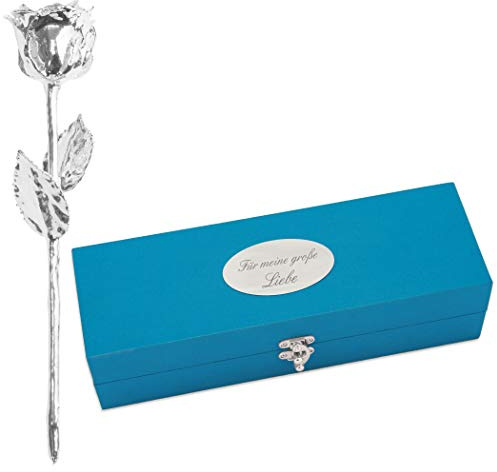 Echte Silberne Rose mit Widmung: Für meine große Liebe , überzogen mit 925er Silber, ca. 28 cm lang, inkl. hochwertiger Satin-Geschenkschatulle und Echtheitszertifikat