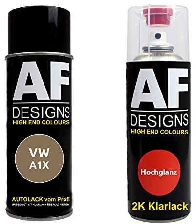 Autolack Spraydose Set für VW A1X Titanium Beige Metallic 2K Klarlack Basislack Sprühdose Spraydosen 2x400ml