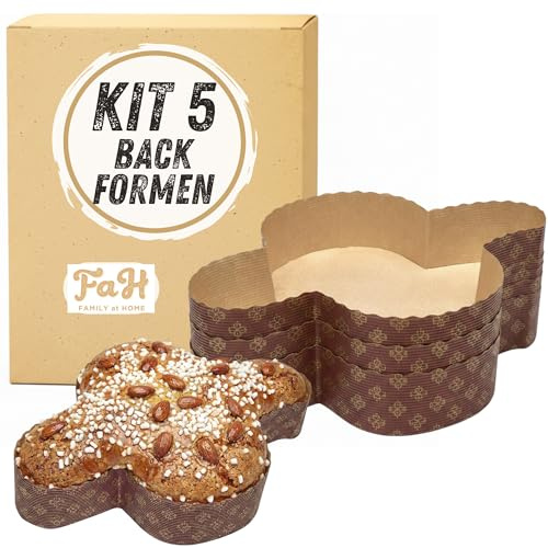 FAH Backform für Osterkuchen Colomba 750 g - 5 Förmchen/Papierförmchen aus reiner Zellulose, mikrowellengeeignet, ideal für den Backofen, Einweg in hoher Dichte, hitzebeständig bis 200°C