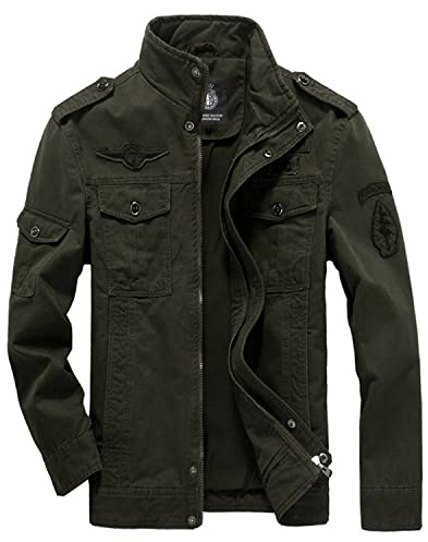 MERCIYD Militär övergångsjacka herr ståkrage bomber bomber bomberjacka flera fickor militärjacka, militärgrön, 3XL
