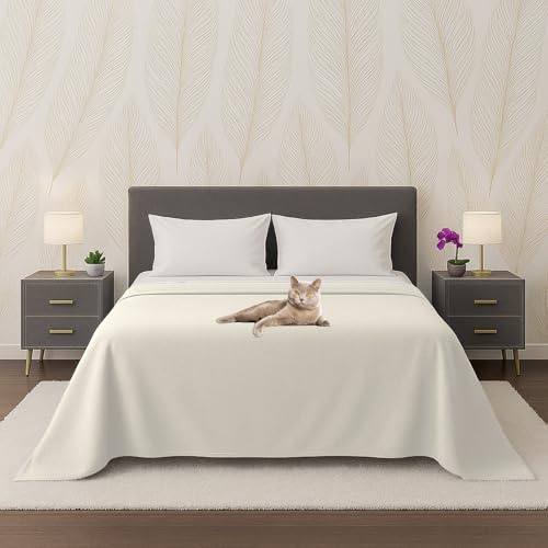 Byour3 - Cubrecama ALGODÓN Puro 100% Orgánico Ligero Cama 90 135 180 Tela Decorativa Multiusos Cubra Todo Granfoulard Sobrecama Rectangular Hipoalergénico Lavable (Delta Marfil, Cama 180)