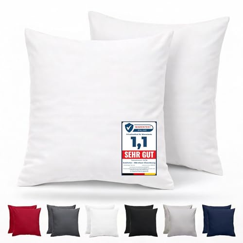 Komfortec Kissenbezug 2er Set - 100% Mikrofaser, Weich & Atmungsaktiv, mit Reißverschluss - Kopfkissenbezug - Waschbar & Pflegeleicht - Weiß - 40 x 40 cm