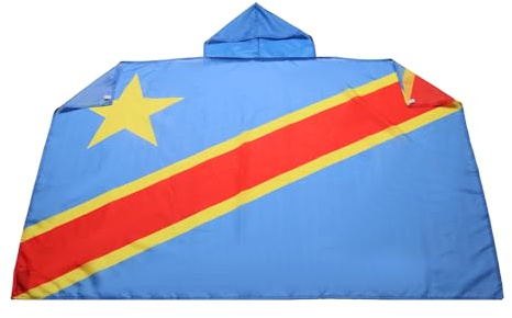 AZ FLAG Cape République Démocratique du Congo 150x90 cm Polyester Léger | Usage intérieur Cape de supporter congolais bords cousus et finition légère