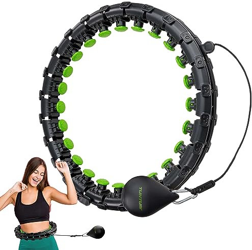 Tunturi Hula Hoop, Hula Hoop Reifen Erwachsen & Anfänger, Einstellbare Hoola Hoop Reifen für Gewichtsverlust und Fitness, Grün,Schwarz
